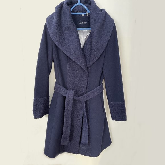 Calvin Klein Women's Blue Hooded Wool Coat, Size 10 - Picture 2 of 10